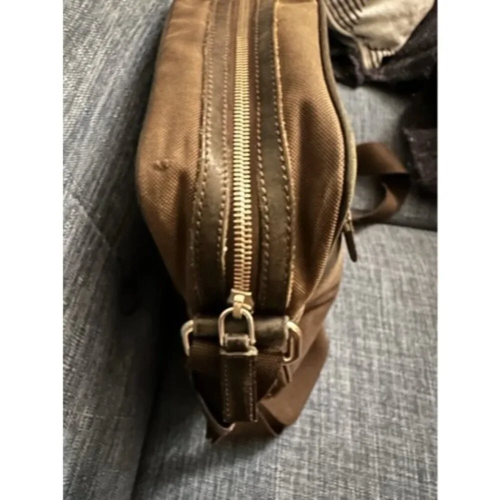 Prada Canapa Messenger‎ Bag Jacquard Brown Canvas Leather With Logo Vintage